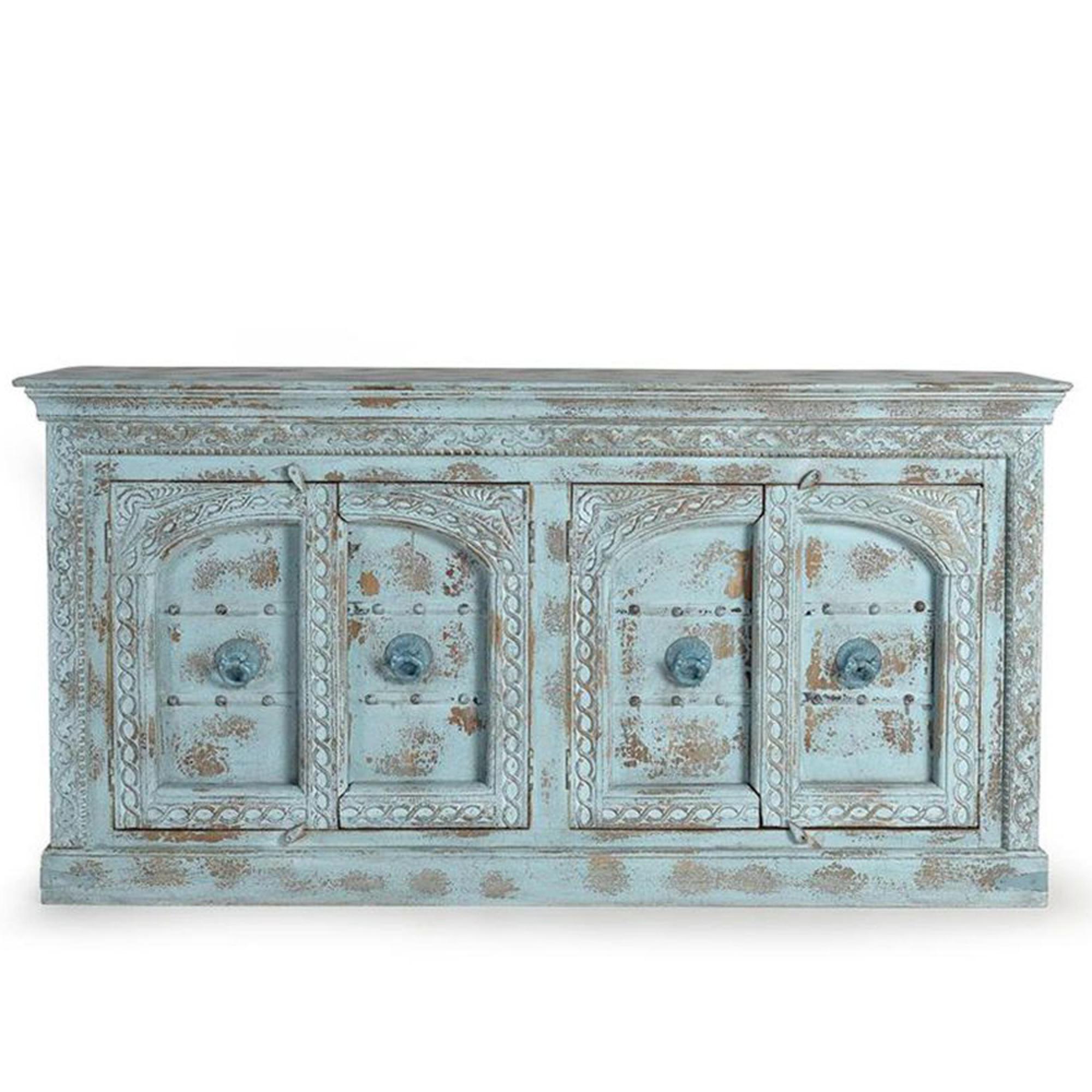 Clearance - Ndrenic Watergreen Mango Wood 4 Door Large Sideboard - FSS16388