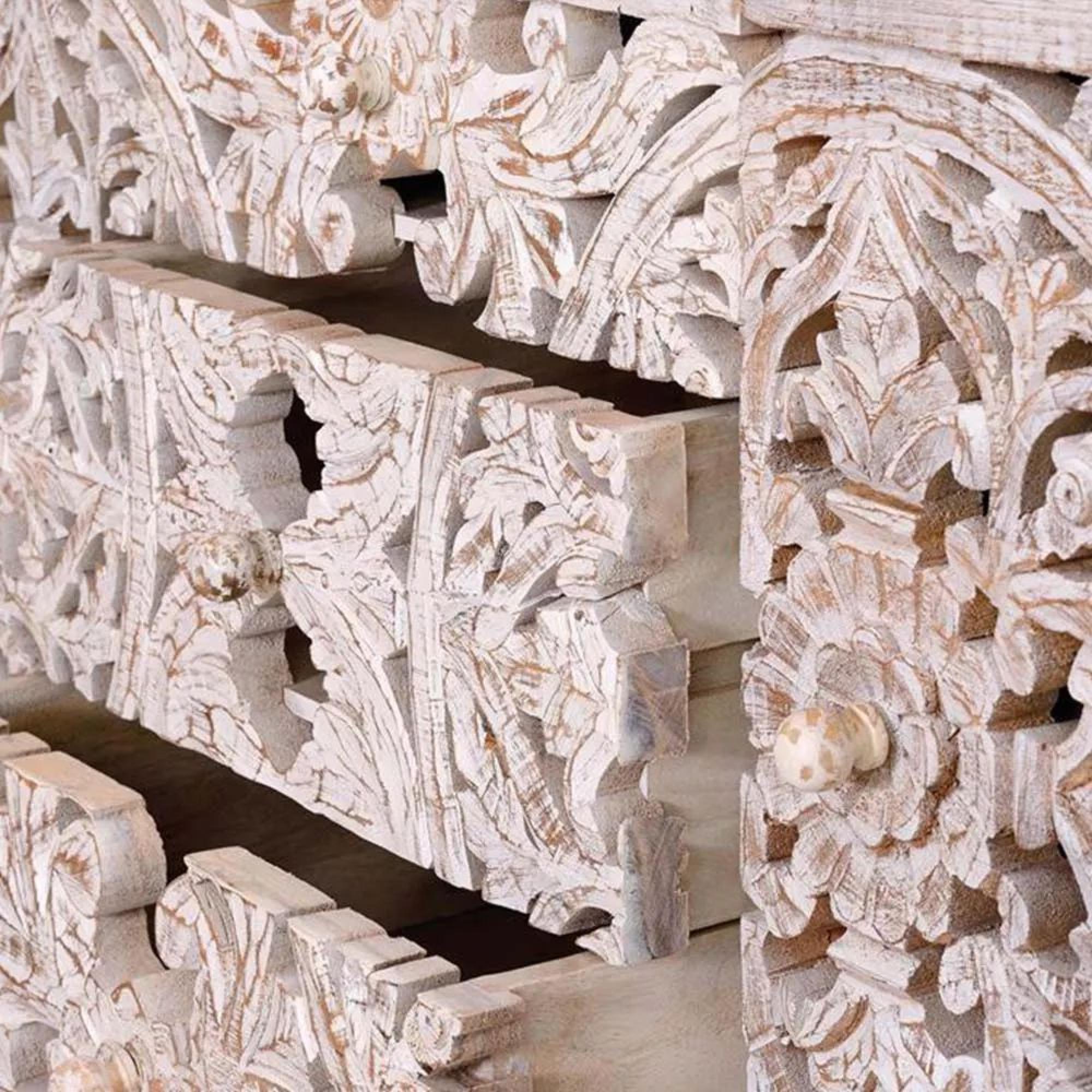 Clearance - Quintana White Washed Carved Mango Wood 2 Door 150cm Large Sideboard - FSS16201