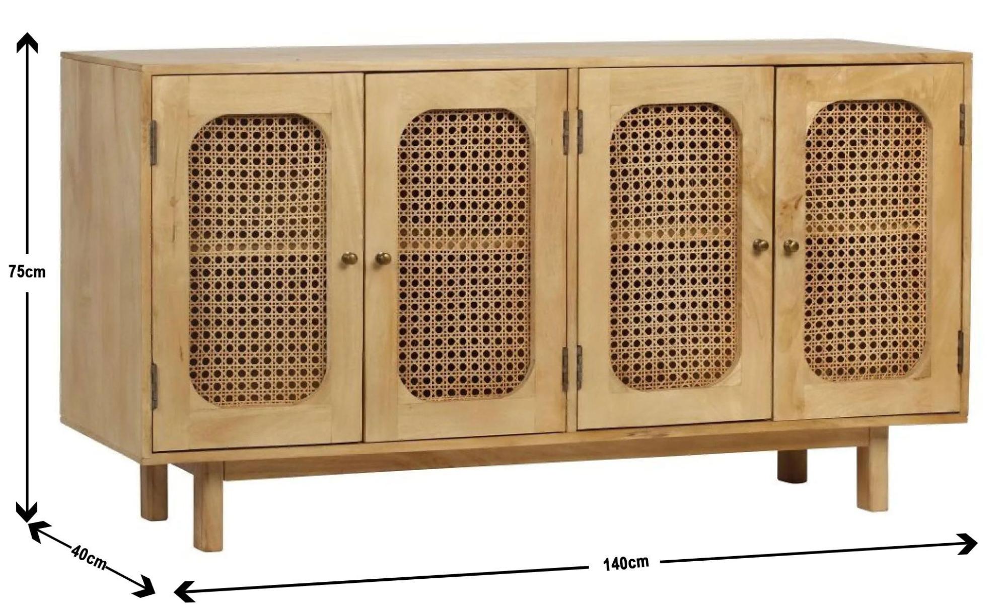 Clearance - Retro Sideboard - Wood and Rattan - 4 Door