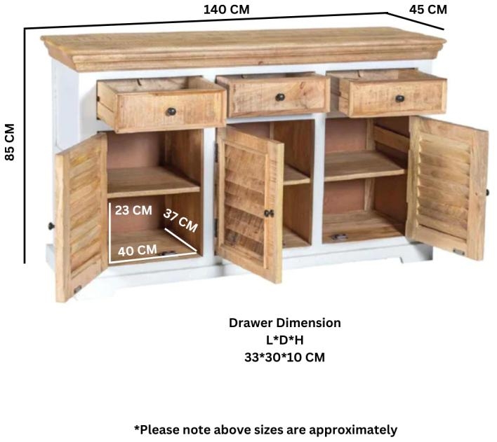 Coastal White and Wood 140cm Medium Sideboard