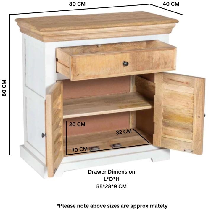 Coastal White and Wood 80cm Compact Sideboard