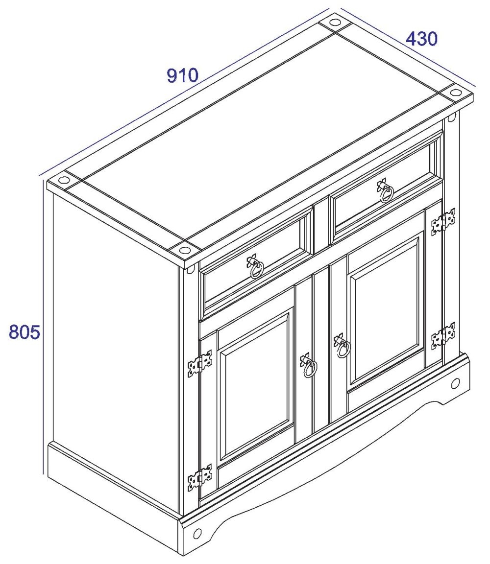 Corona Small Sideboard - 2 Door - Grey Mexican Pine