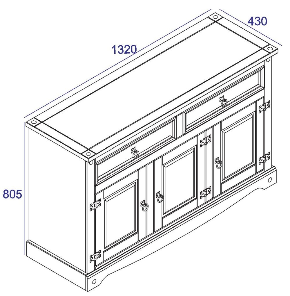Corona Medium Sideboard - 3 Door - Grey Mexican Pine