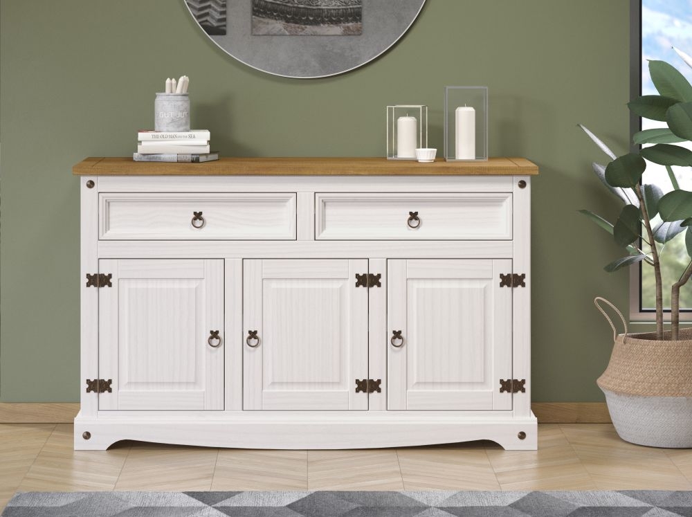Corona Medium Sideboard - 3 Door - White Mexican Pine