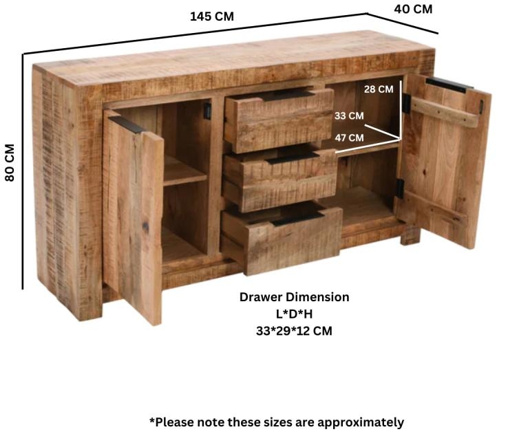 Dispur Solid Mango Wood 145cm Medium Sideboard