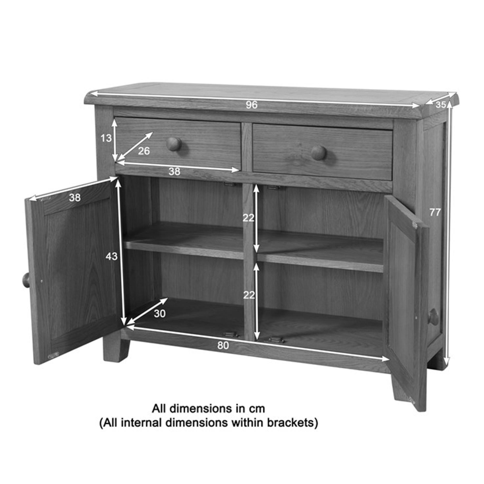 Dorset Sideboard - 2 Door - Medium - 96cm - Oak