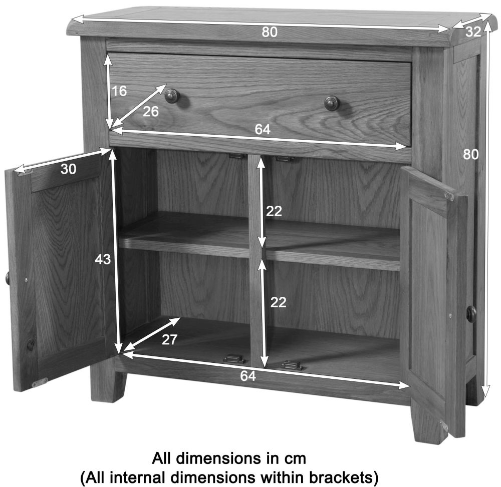 Dorset Sideboard - 2 Door - Small - 80cm - Oak