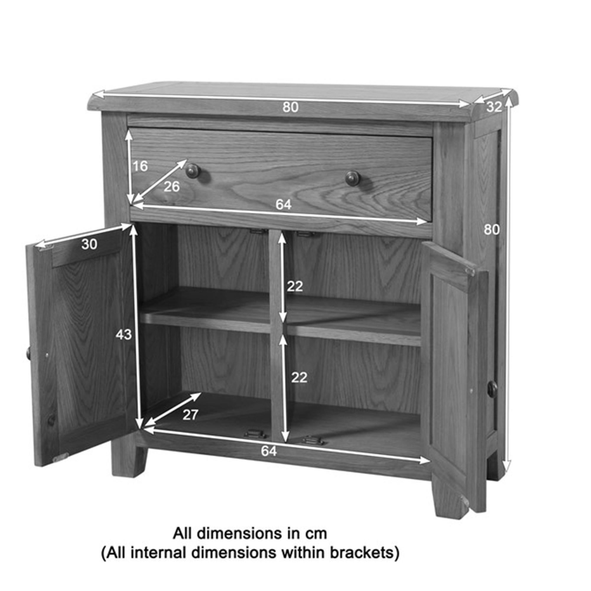 Dorset Sideboard - 2 Door - Small - 80cm - Oak