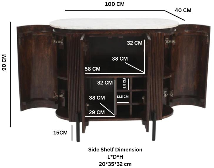Fluted White Marble Top Drinks Cabinet
