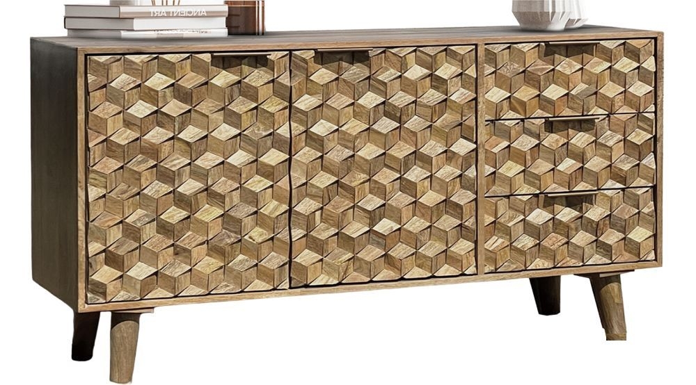 Geometric Carved Mango Wood Medium Sideboard - 2 Doors