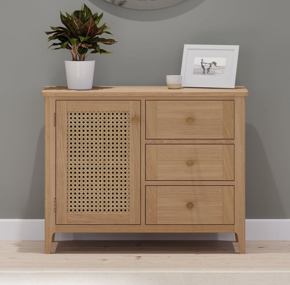 Henley Oak and Rattan Small Sideboard