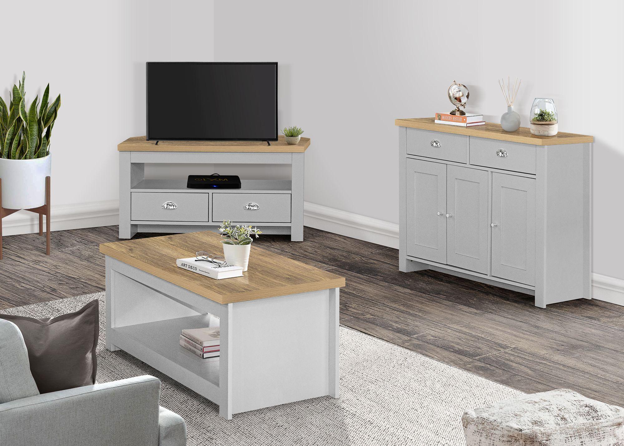 Highgate Medium Sideboard - 3 Door - Grey Painted