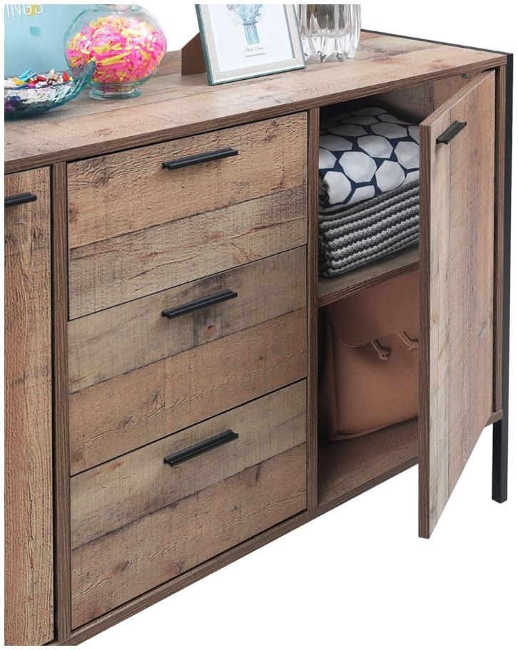 Industrial Rustic Oak Effect 2 Door 3 Drawer Sideboard