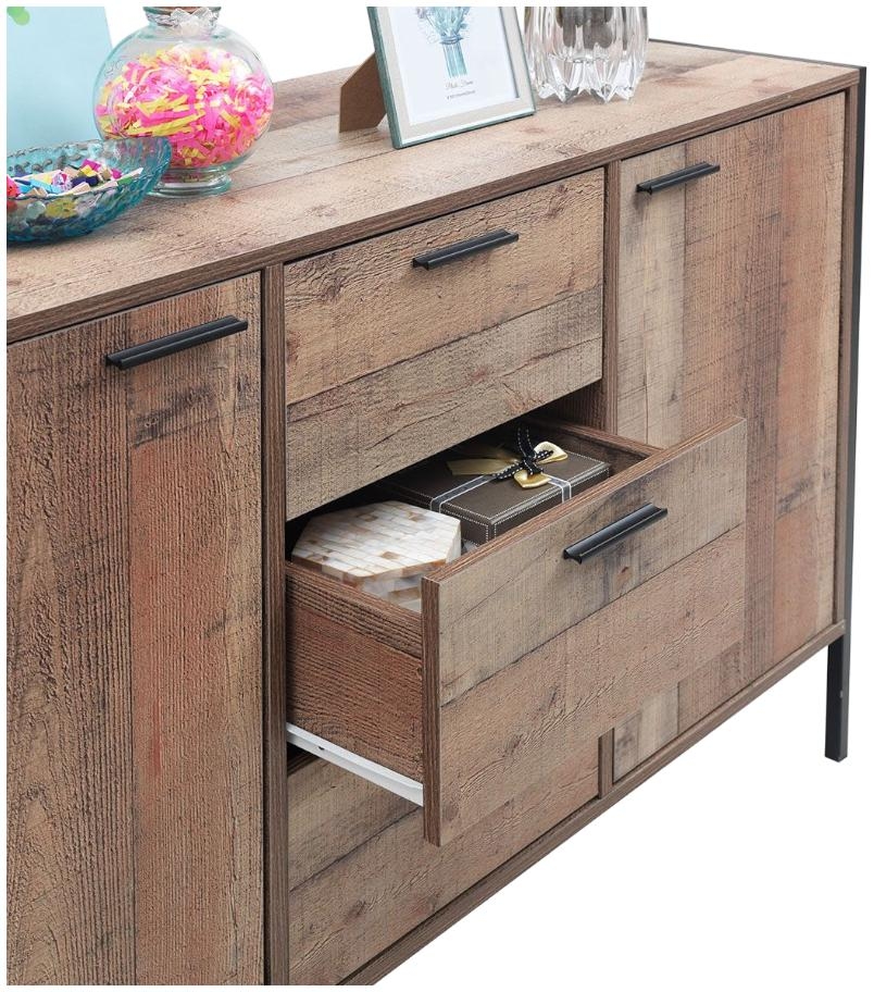 Industrial Rustic Oak Effect 2 Door 3 Drawer Sideboard