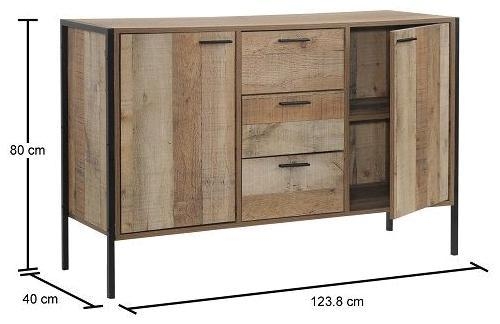 Industrial Rustic Oak Effect 2 Door 3 Drawer Sideboard