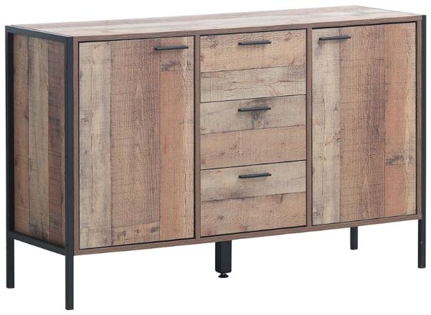 Industrial Rustic Oak Effect 2 Door 3 Drawer Sideboard