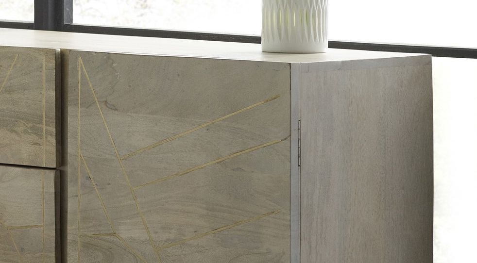 Kaza Light Mango Wood 160cm Large Sideboard - Hairpin Legs with Gold Geometric Inlay