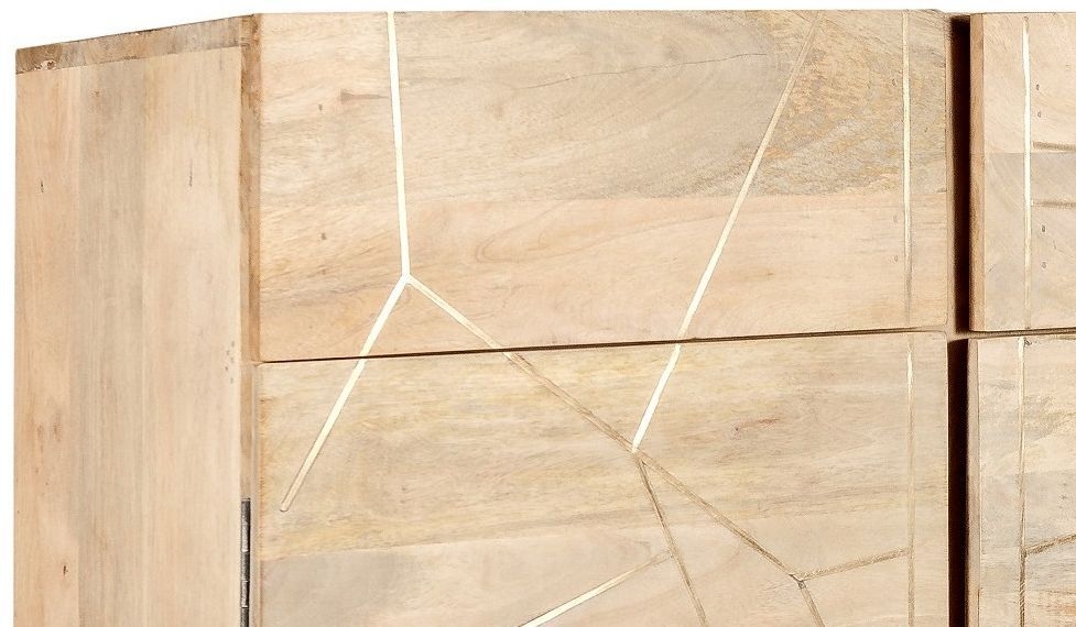 Kaza Light Mango Wood 90cm Small Sideboard - Hairpin Legs with Gold Geometric Inlay