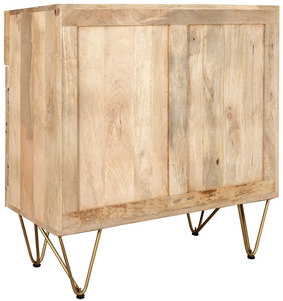 Kaza Light Mango Wood 90cm Small Sideboard - Hairpin Legs with Gold Geometric Inlay
