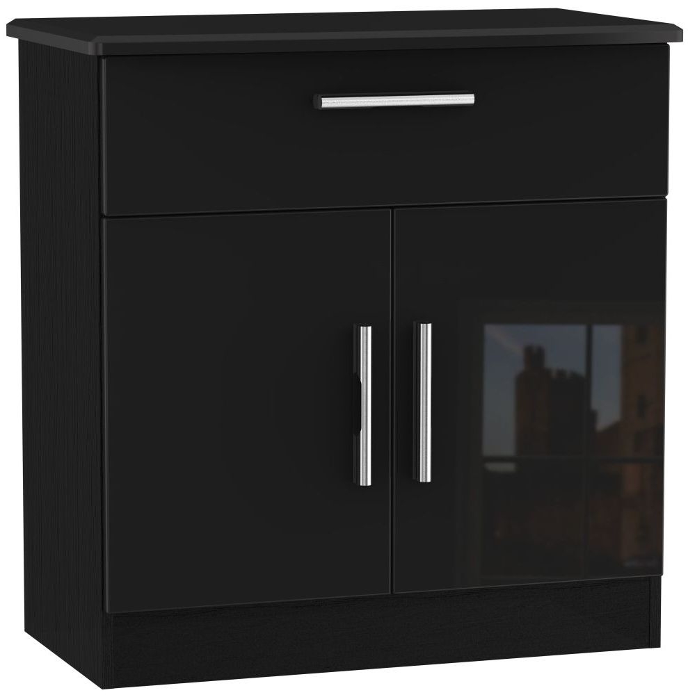 Knightsbridge Gloss Black Compact Sideboard - 2 Doors