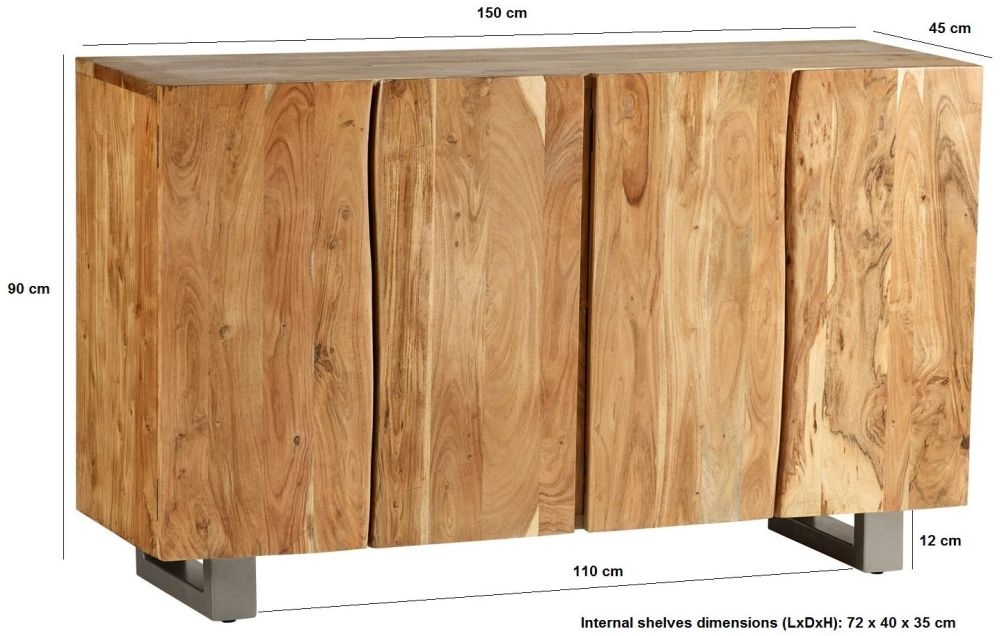 Kota Live Edge Solid Acacia Wood 150cm Medium Sideboard - 4 Doors