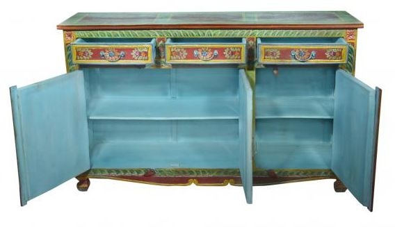 Kufri Hand Painted Folk Pattern Sideboard, 140cm with 3 Door 3 Drawer