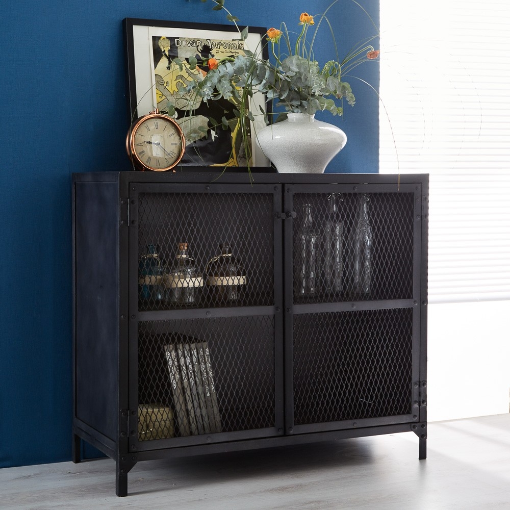Mateo Industrial Style Black 90cm Small 2 Door Sideboard