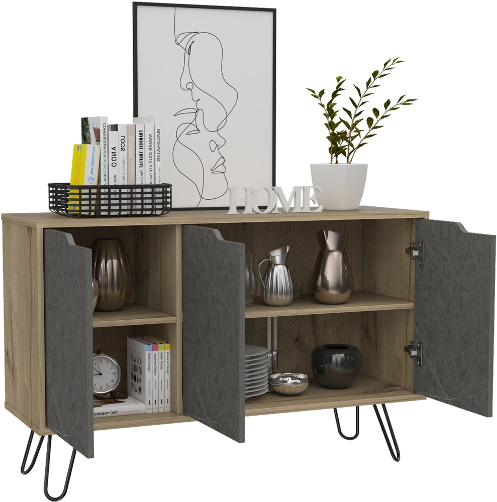 Manhattan Medium Sideboard - 3 Door - Grey - Hairpin Legs