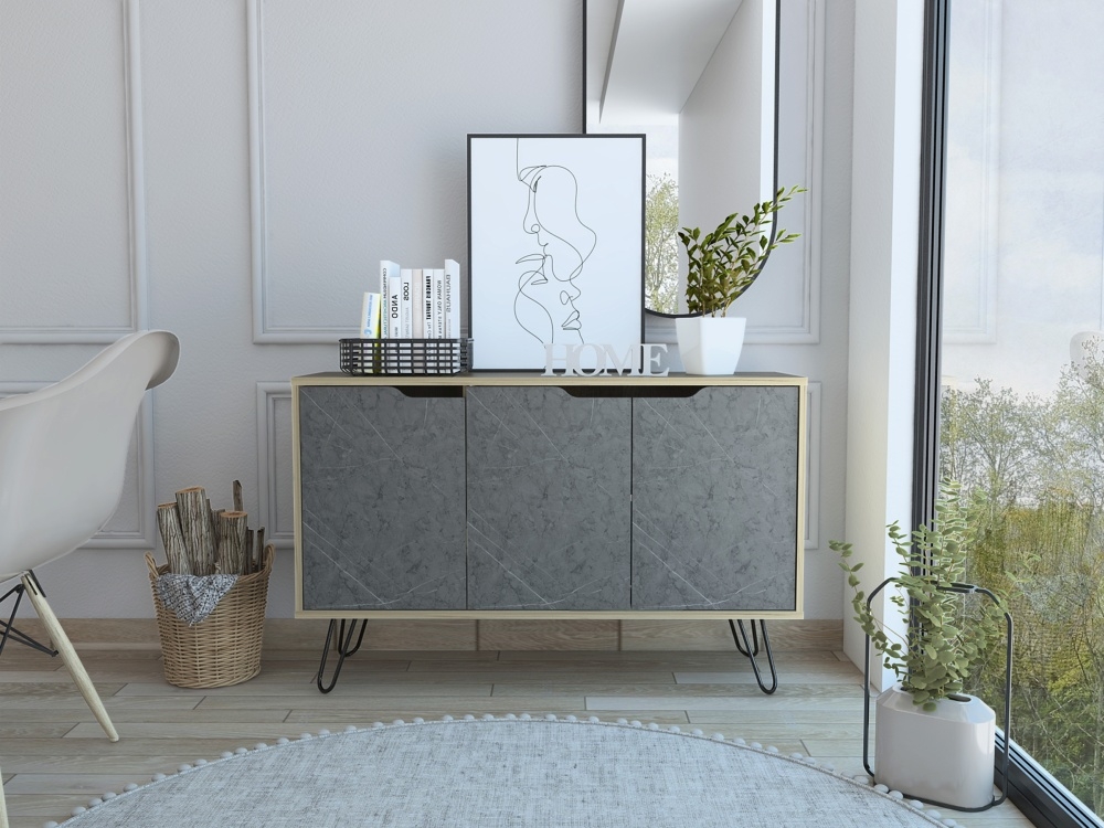Manhattan Medium Sideboard - 3 Door - Grey - Hairpin Legs