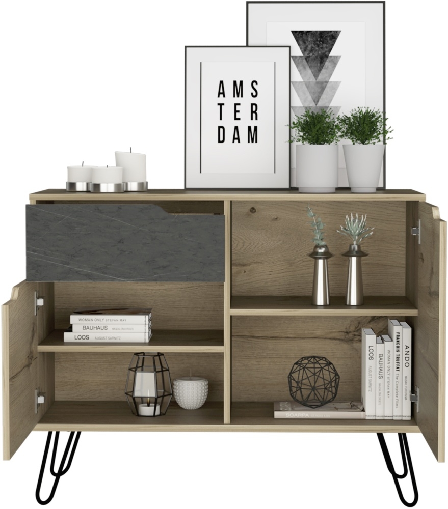 Manhattan Small Sideboard - 2 Door - Grey - Hairpin Legs