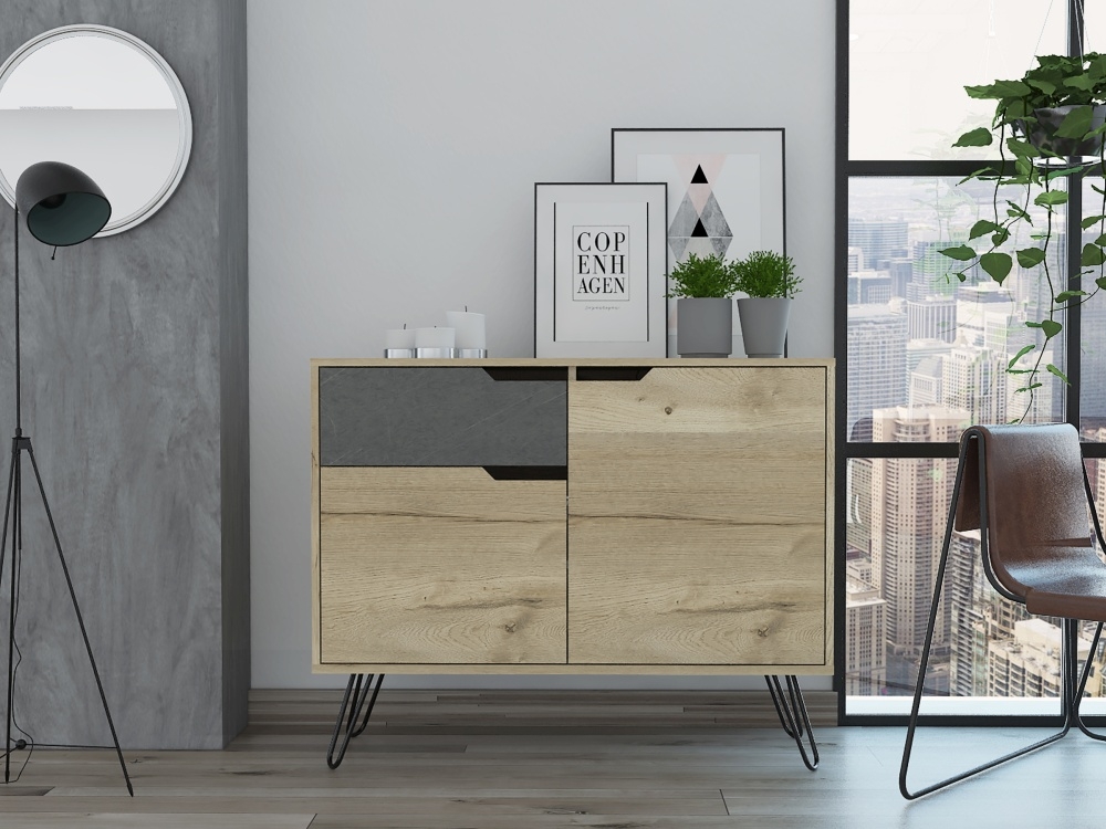 Manhattan Small Sideboard - 2 Door - Grey - Hairpin Legs