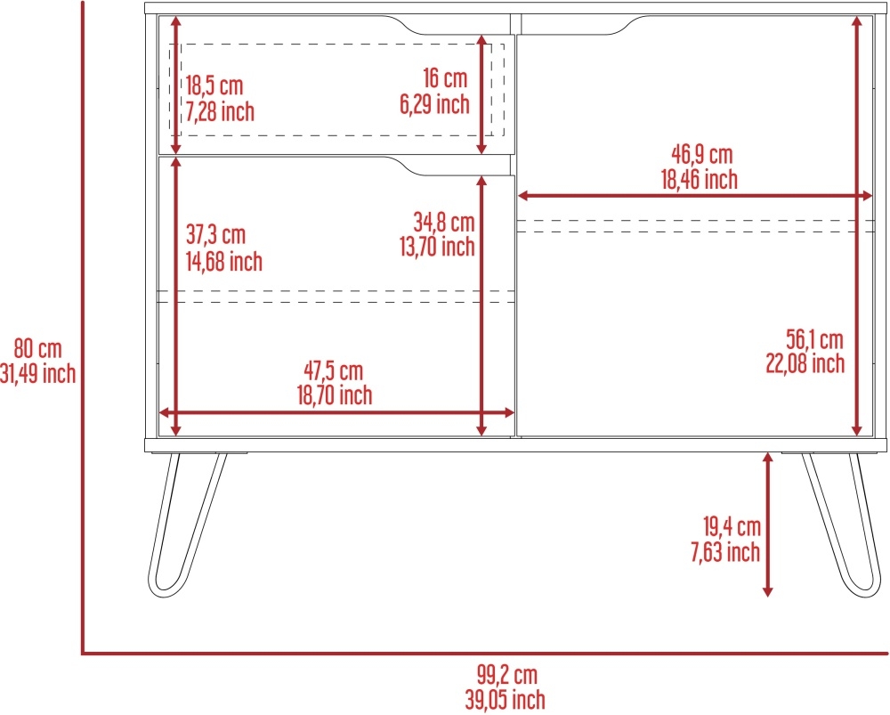 Manhattan Small Sideboard - 2 Door - Grey - Hairpin Legs