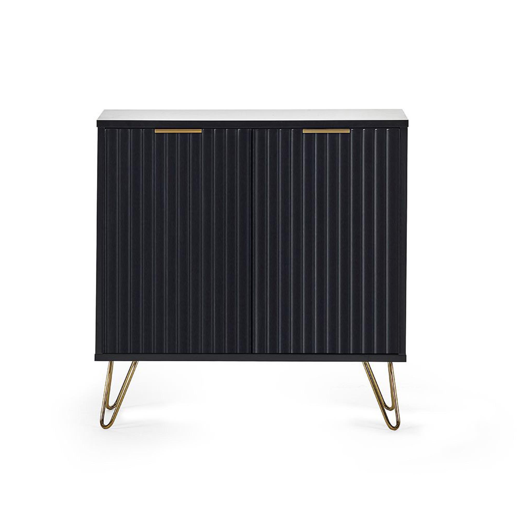 Murano Sideboard - 80cm - 2 Door - Compact - Ribbed - Black