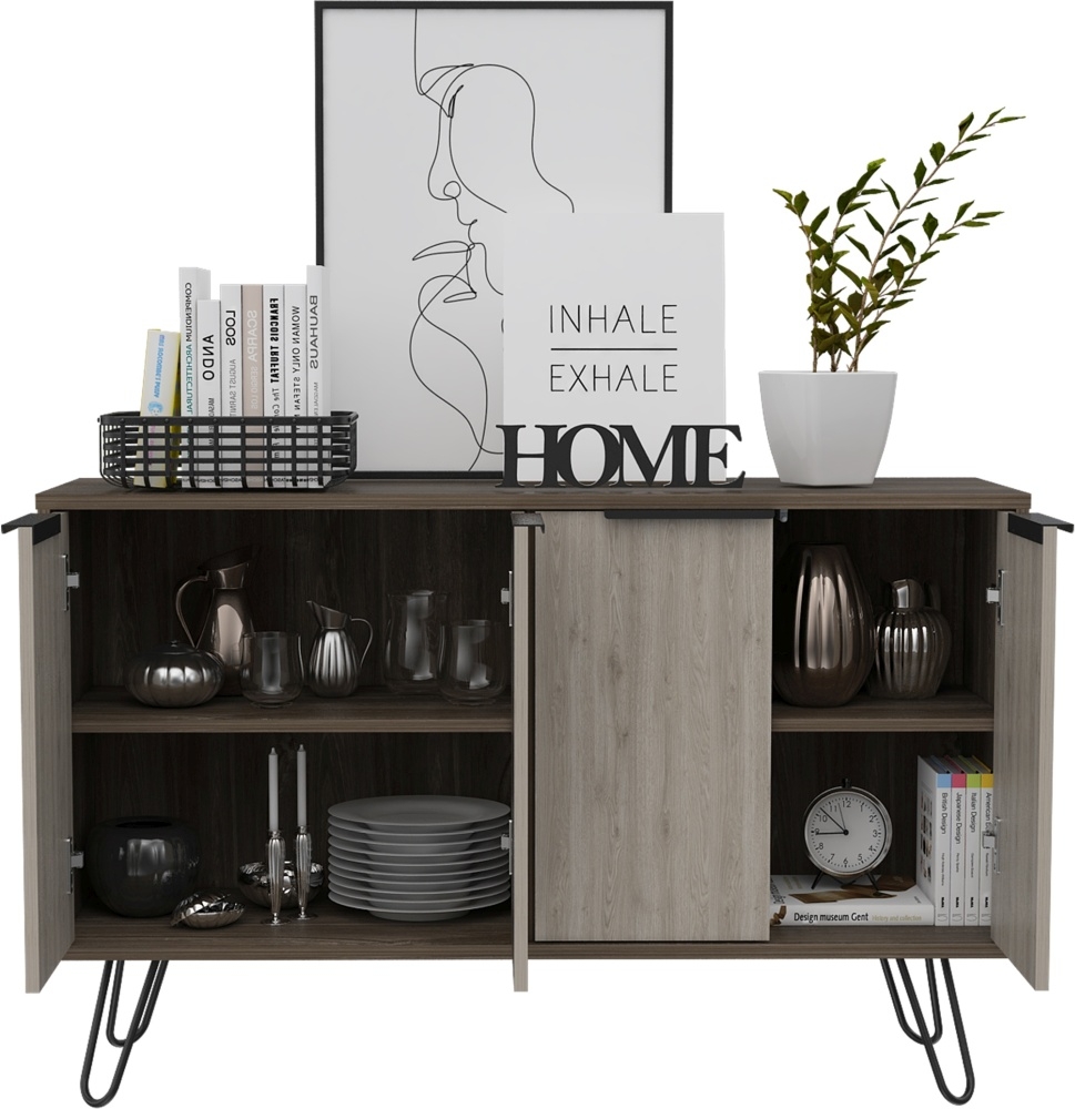 Nevada Medium Sideboard - Grey Oak - Hairpin Legs
