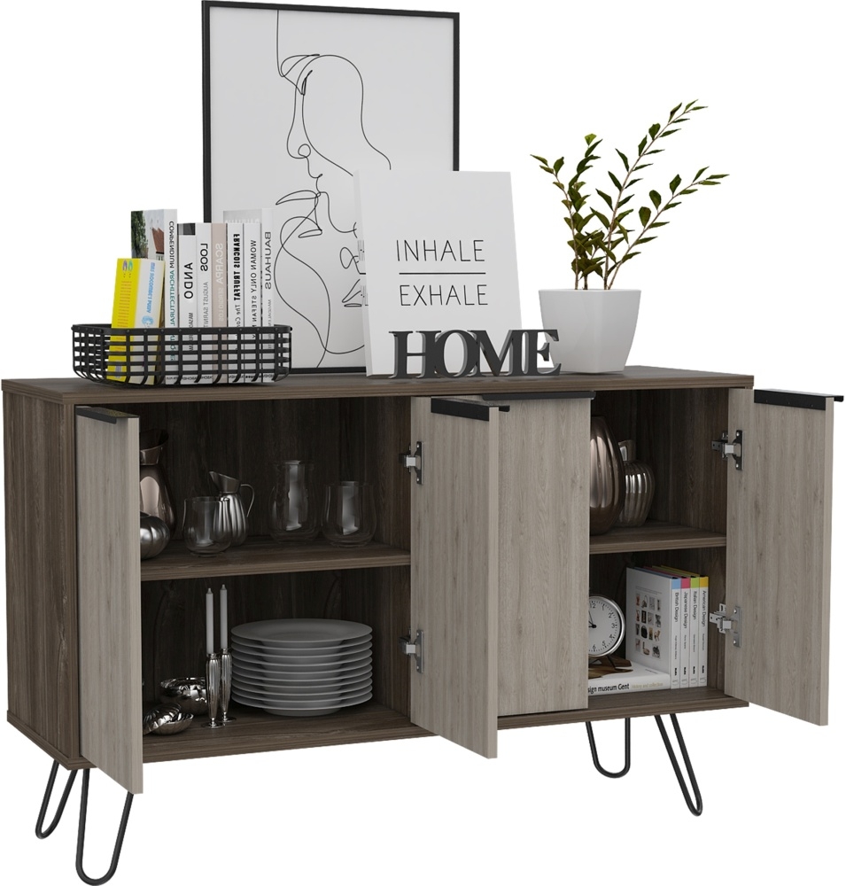 Nevada Medium Sideboard - Grey Oak - Hairpin Legs