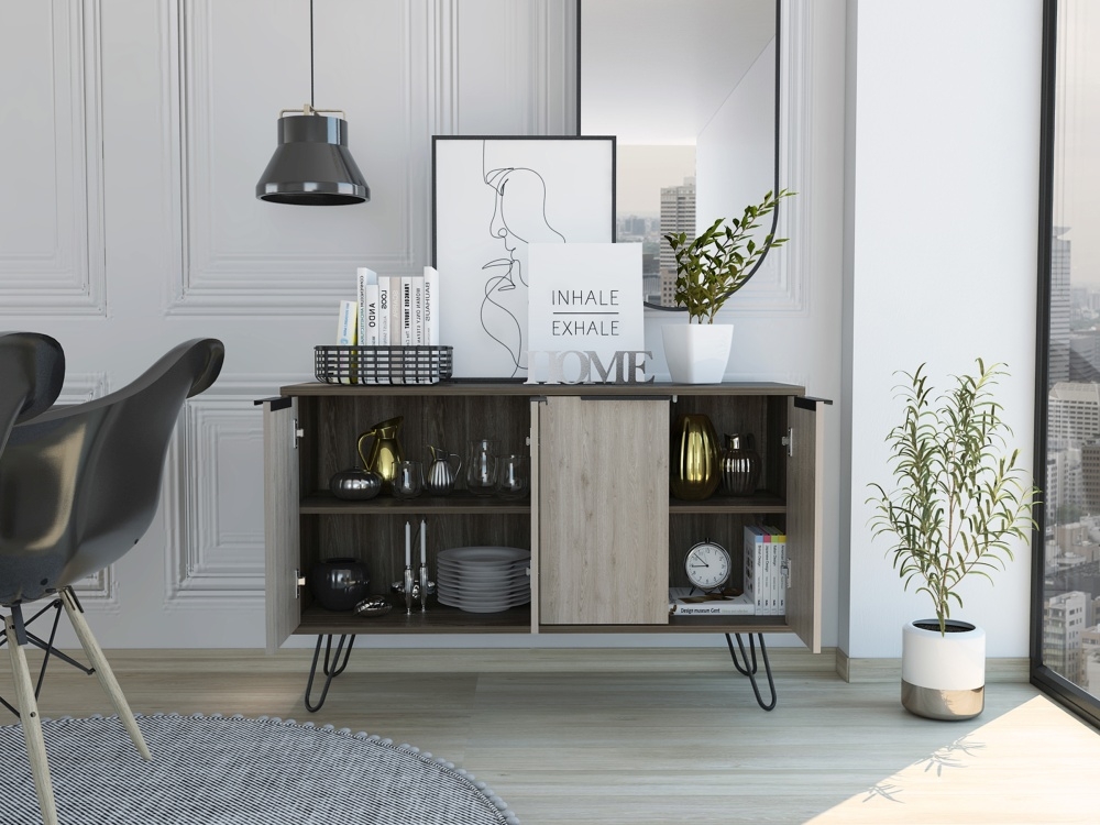 Nevada Medium Sideboard - Grey Oak - Hairpin Legs