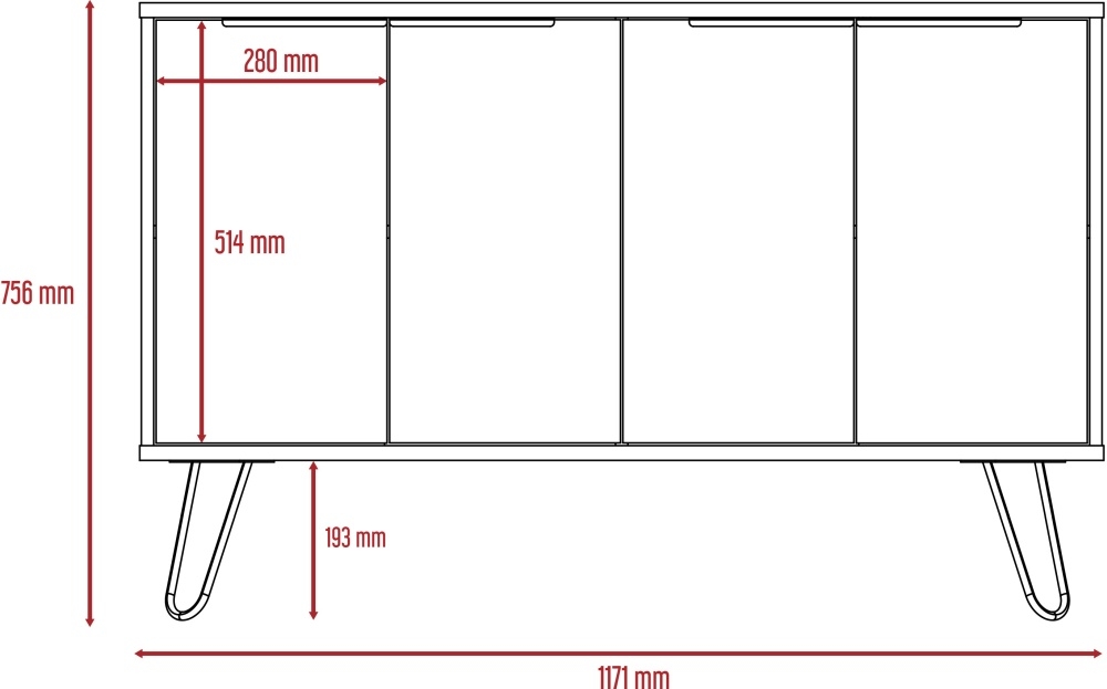 Nevada Medium Sideboard - Grey Oak - Hairpin Legs
