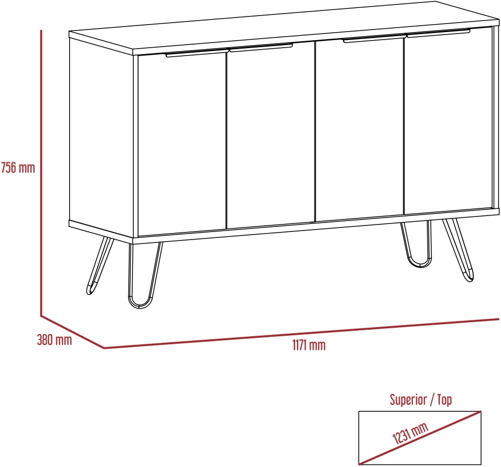 Nevada Medium Sideboard - Grey Oak - Hairpin Legs