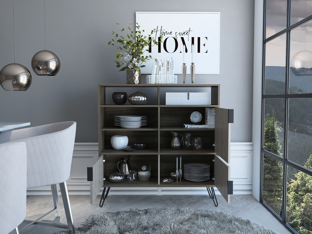 Nevada Small Sideboard - Grey Oak - Hairpin Legs