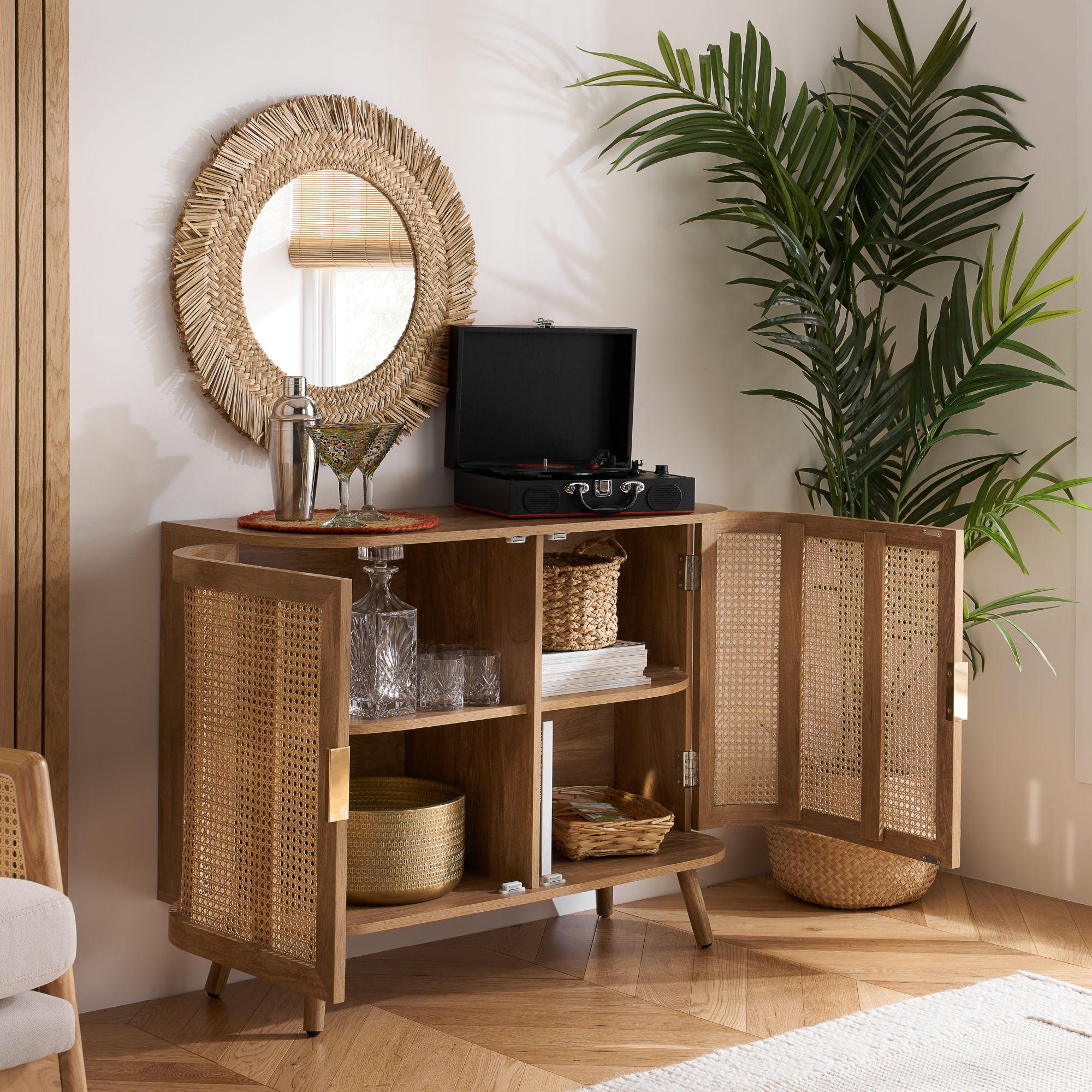 Noah Small Sideboard - 100cm - 2 Door - Oak and Rattan