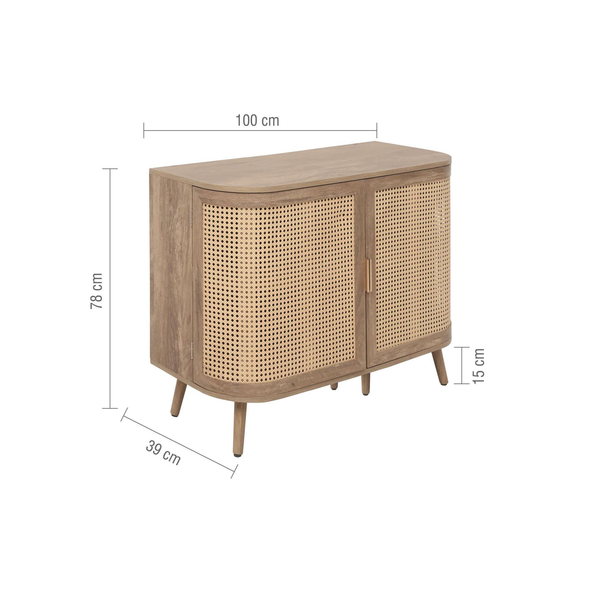 Noah Small Sideboard - 100cm - 2 Door - Oak and Rattan