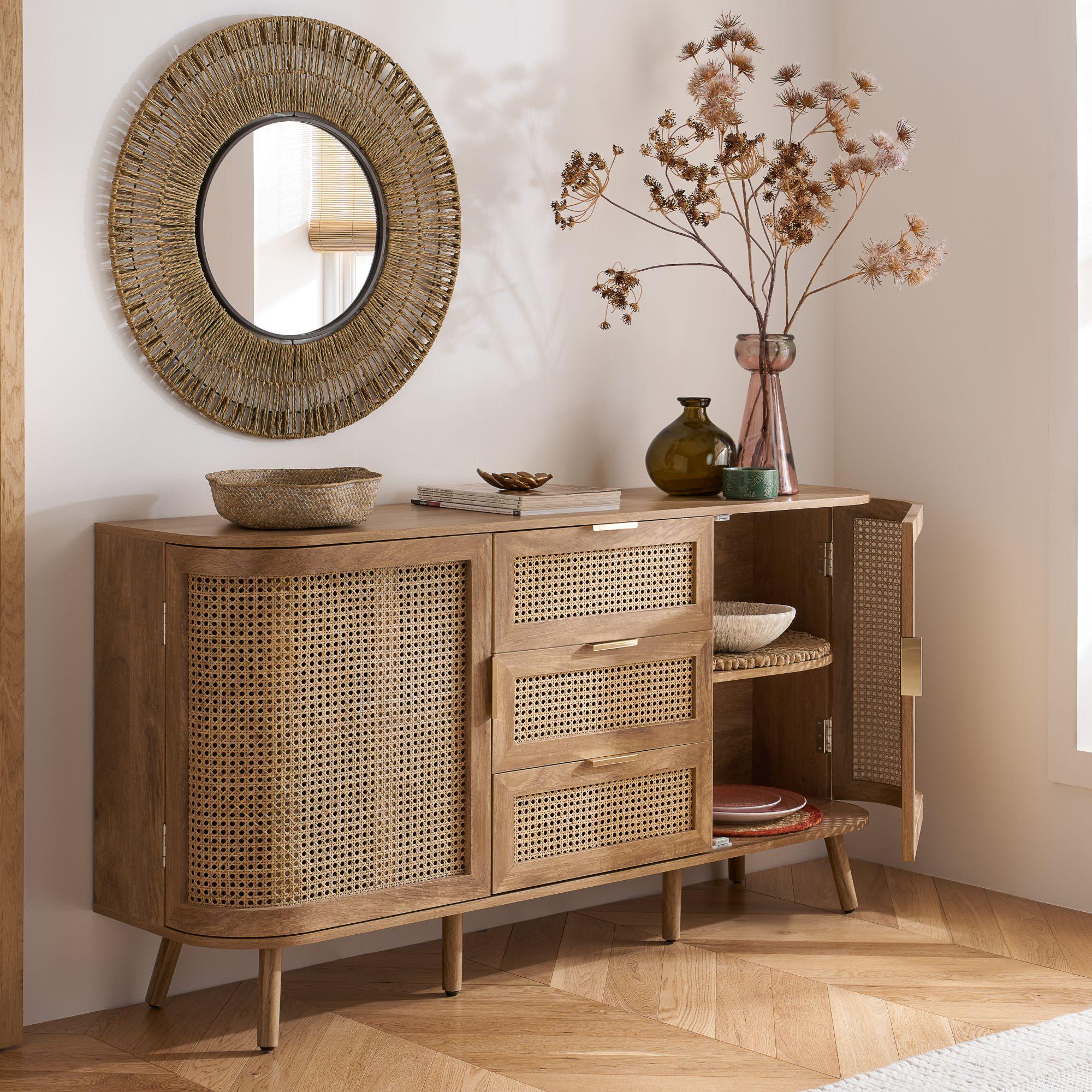 Noah Medium Sideboard - 150cm - 2 Door - Oak and Rattan