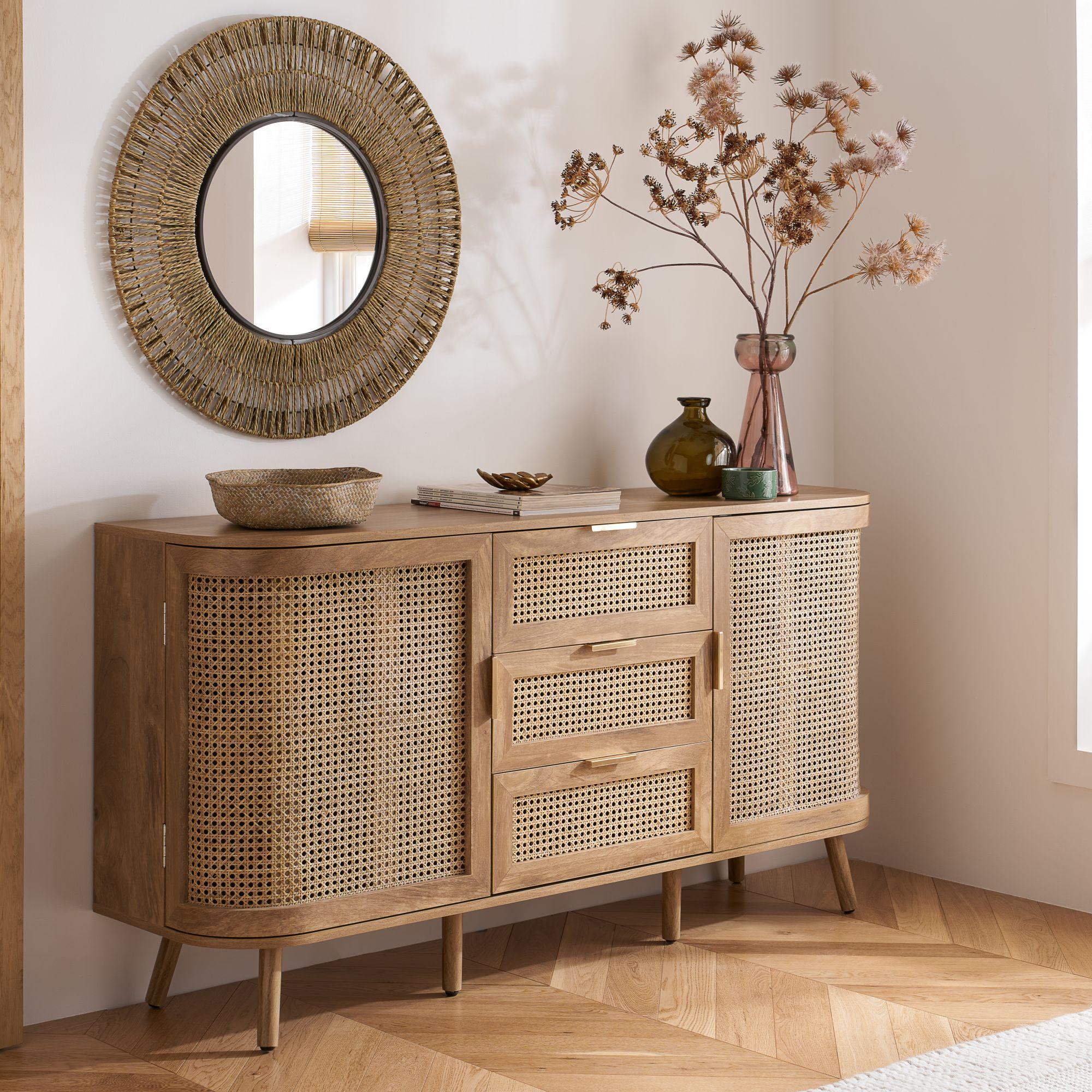 Noah Medium Sideboard - 150cm - 2 Door - Oak and Rattan