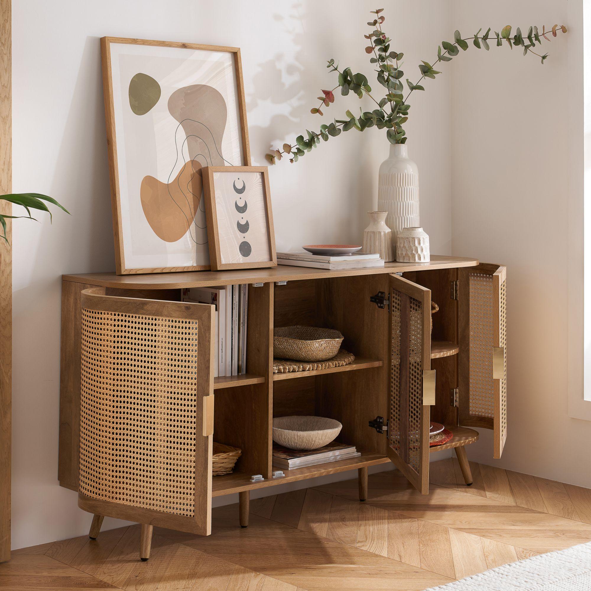 Noah Medium Sideboard - 150cm - 3 Door - Oak and Rattan