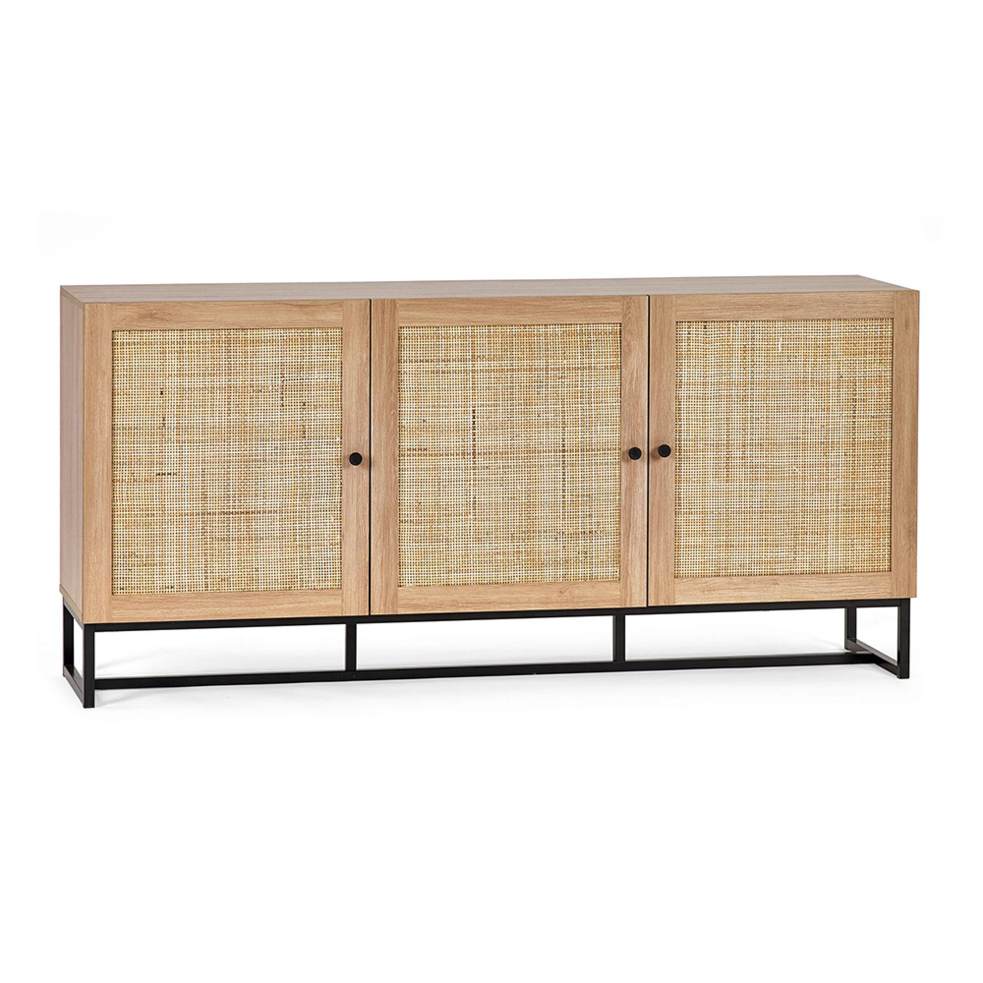 Padstow Large Sideboard - 160cm - 3 Doors - Oak and Rattan