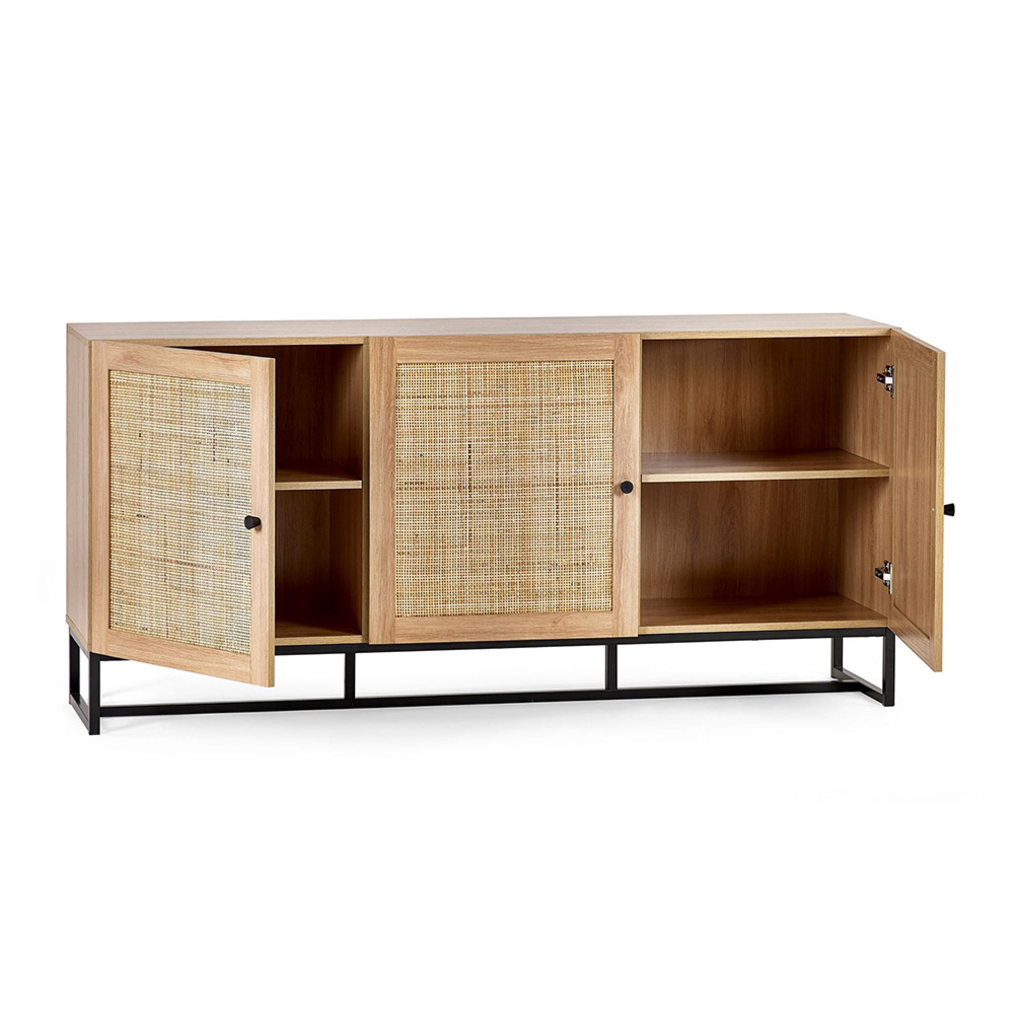 Padstow Large Sideboard - 160cm - 3 Doors - Oak and Rattan