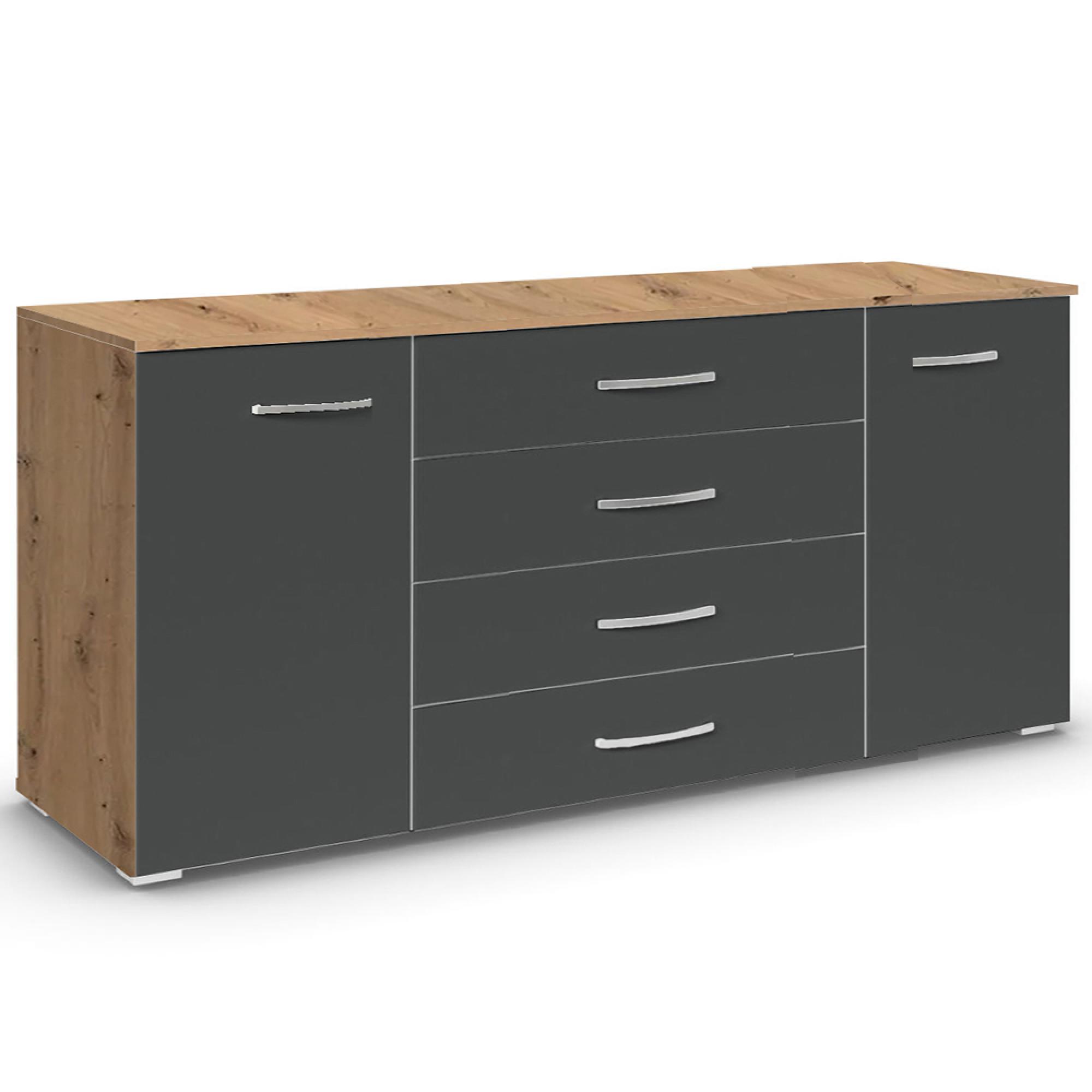 Rauch Aditio 2 Door Large Sideboard - 160cm - Artisan Oak and Metallic Dark Grey