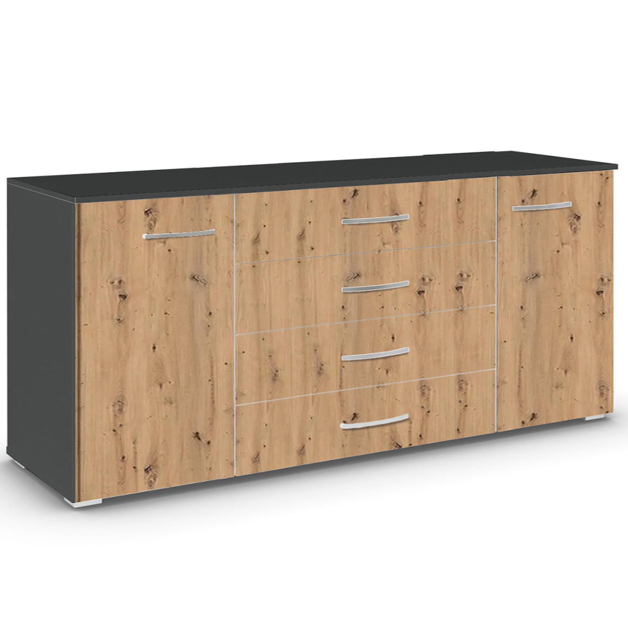 Rauch Aditio 2 Door Large Sideboard - 160cm - Metallic Dark Grey and Artisan Oak