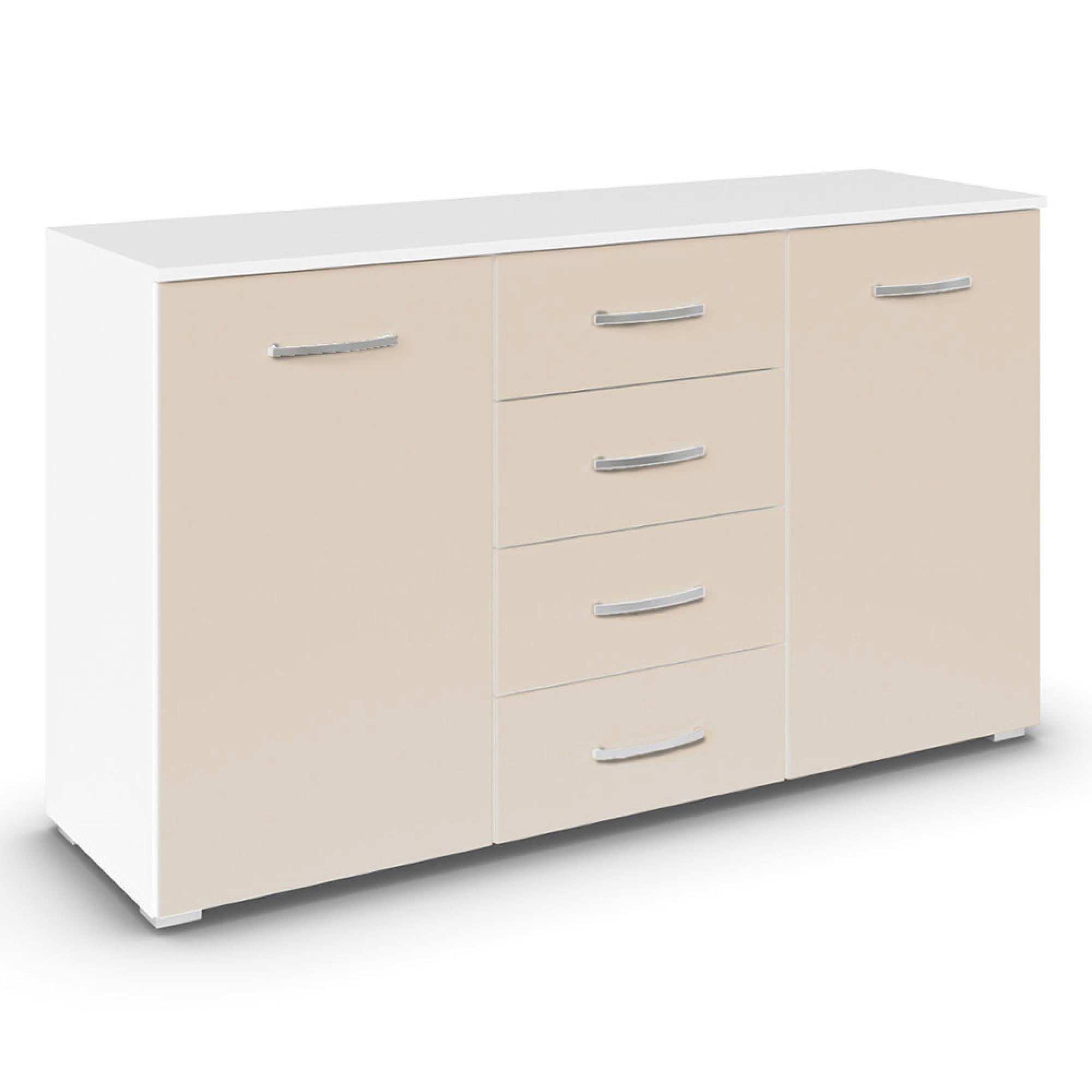 Rauch Aditio 2 Door Medium Sideboard with 4 Drawer - 120cm - Alpine White and Champagne