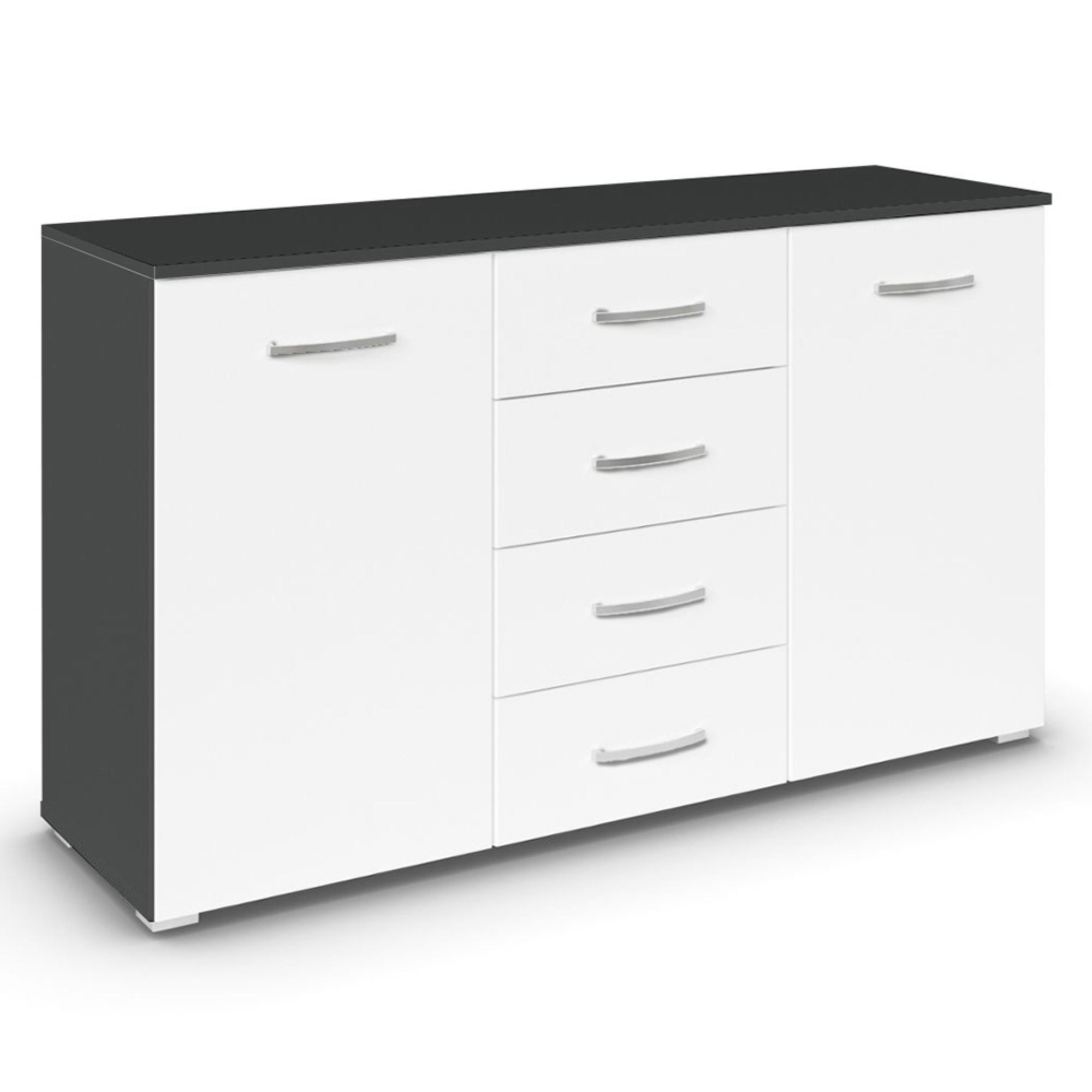 Rauch Aditio 2 Door Medium Sideboard with 4 Drawer - 120cm - Metallic Dark Grey and Alpine White